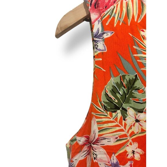 Caribbean Joe Hawaiian Tropical Maxi Dress Orange Sz Medium Floral Lace Detail - Picture 2 of 14